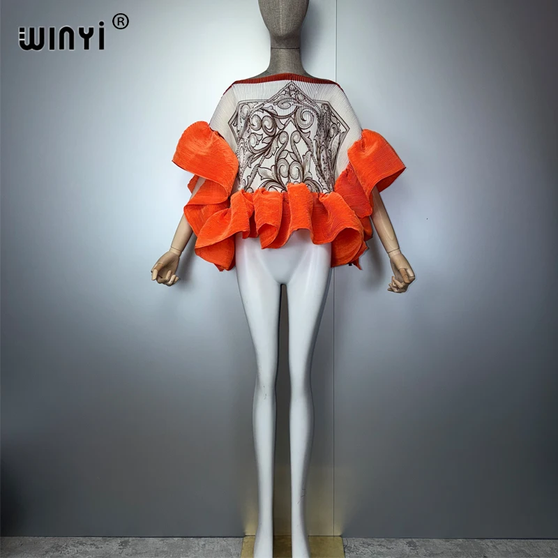 WINYI Summer Clothes Africa Pleated Elastic Casual Top Kawaii Jacket Beach Cover Up Women's T-Shirts Evening Dress