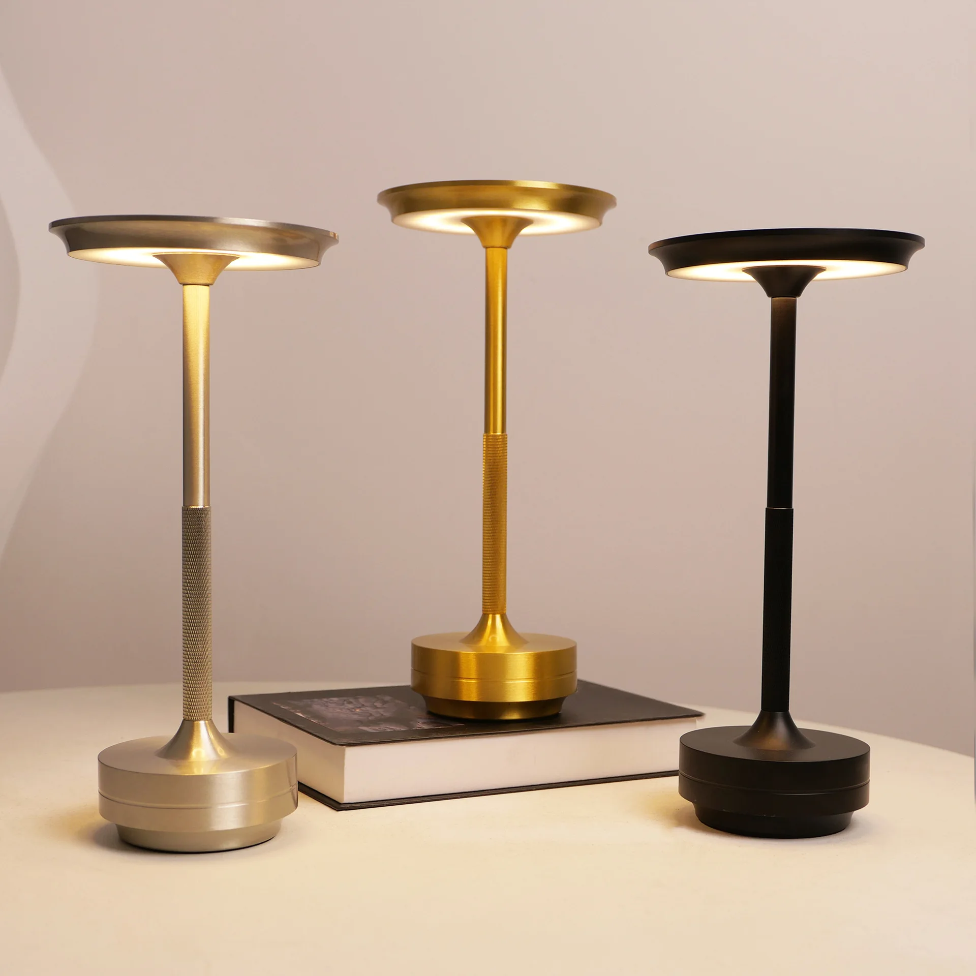 Aluminum Alloy Simple Decorative Lamp LED Night Light Infinitely Dimmable Atmosphere Retro Portable Rechargeable Touch Desk Lamp
