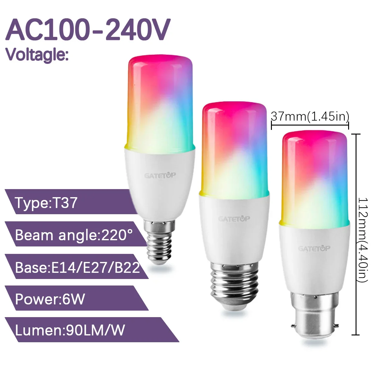 2PCS E14/E27/B22 T37 RGB Bulb LED Multicolor Light Dimmable 16 Colors Remote Control Smart Lighting - Brighten Your Every Moment
