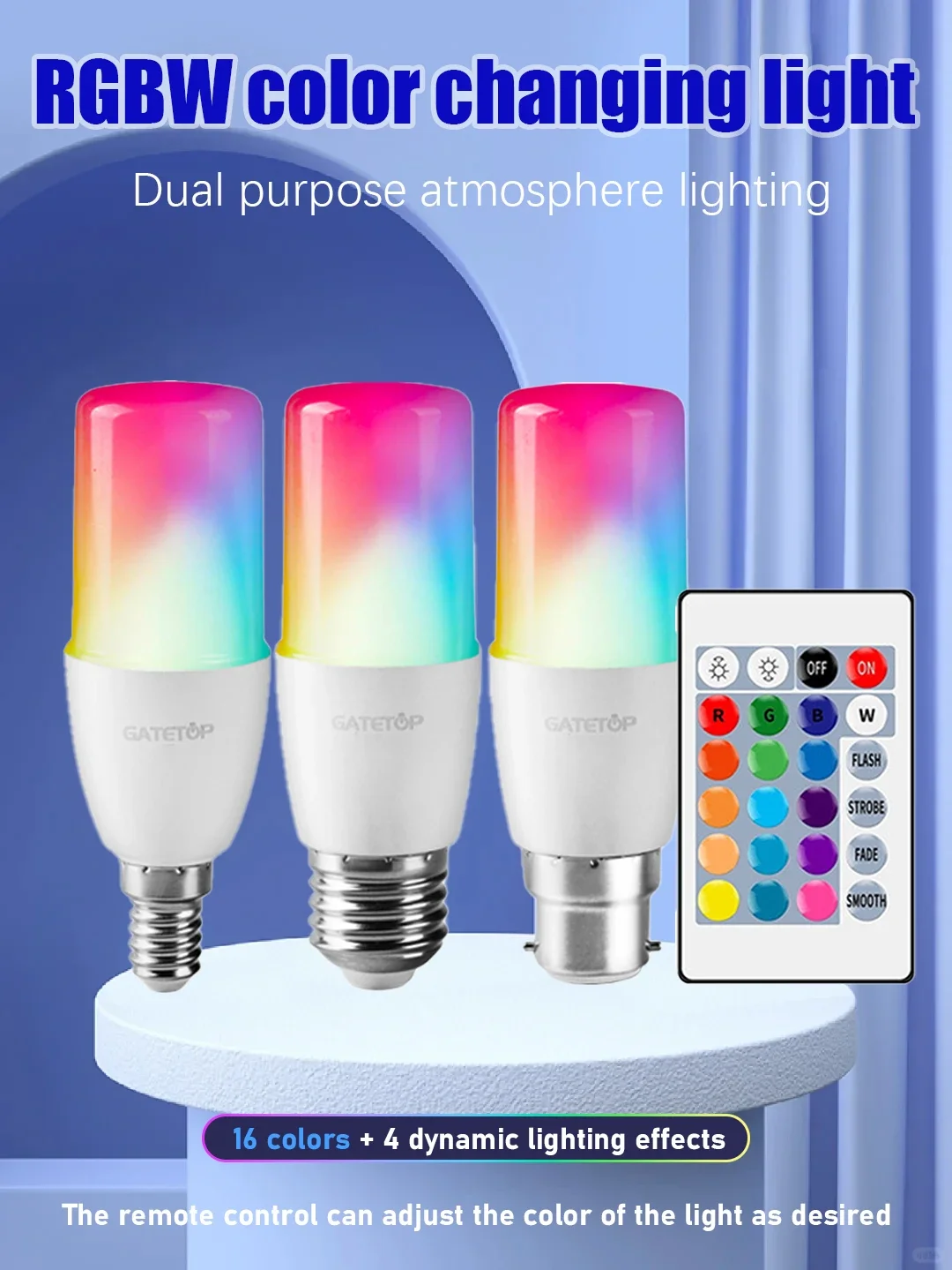 2PCS E14/E27/B22 T37 RGB Bulb LED Multicolor Light Dimmable 16 Colors Remote Control Smart Lighting - Brighten Your Every Moment