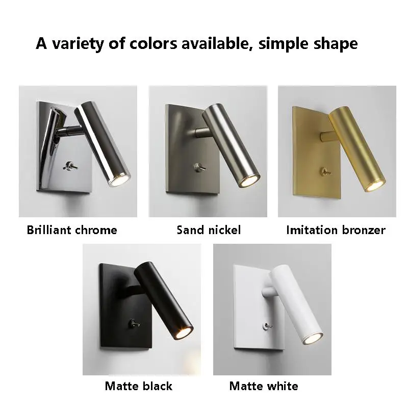 Embedded Square Wall Light Hotel Bedroom Bedside Reading LED Spotlight with Switch Adjustable Headboard Sconce Night Lamp 3W