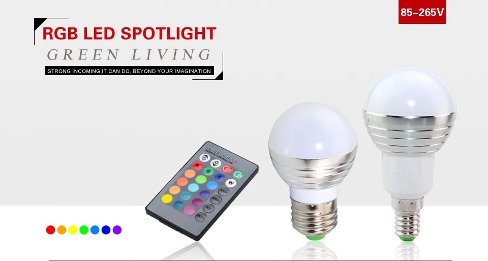 LED RGB Bulb Lamp E27 E14 AC85-265V 5W LED RGB Spotlight Dimmable Magic Holiday RGB Lighting+IR Remote Control 16 Colors