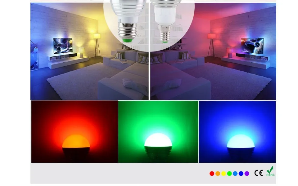 LED RGB Bulb Lamp E27 E14 AC85-265V 5W LED RGB Spotlight Dimmable Magic Holiday RGB Lighting+IR Remote Control 16 Colors