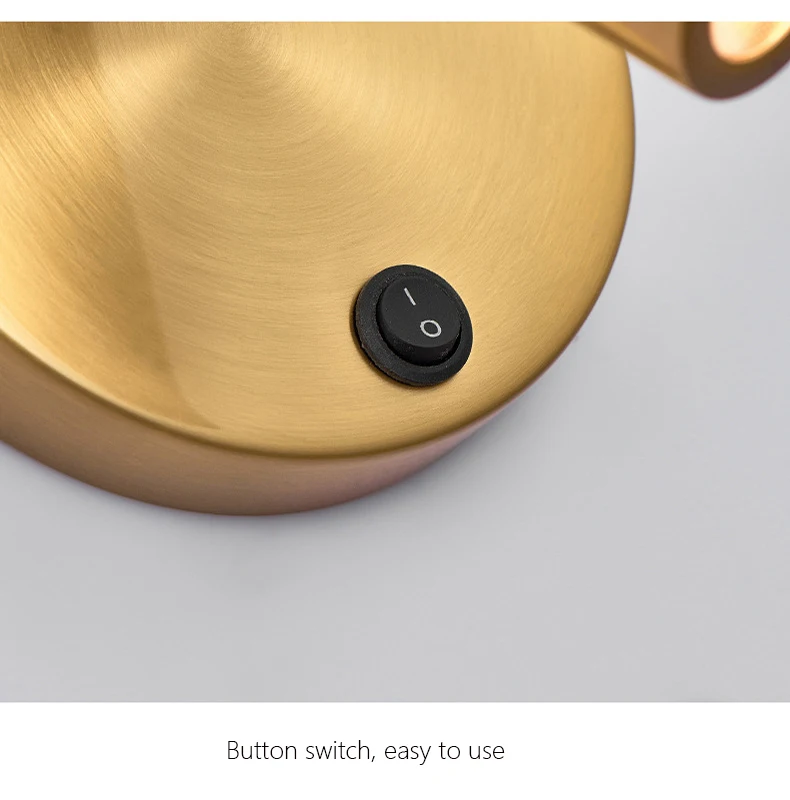 Nordic Bedside Wall Lamp Sconce with Switch Modern Minimalist Rotating Reading Lamp Spot Light 3W Black Brass for Aisle Bedroom