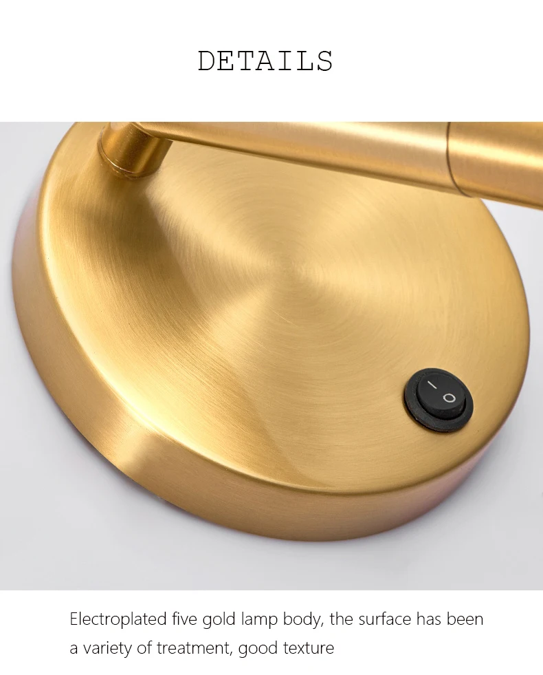 Nordic Bedside Wall Lamp Sconce with Switch Modern Minimalist Rotating Reading Lamp Spot Light 3W Black Brass for Aisle Bedroom