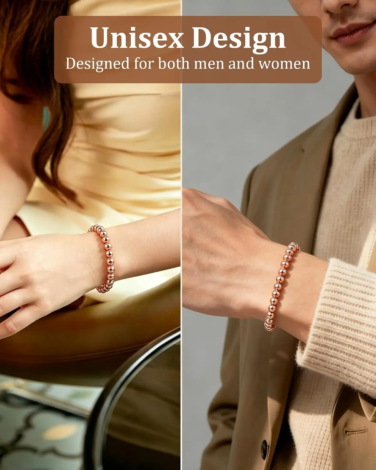 ARADOO Pure Copper Beaded Bracelet for Women Men Jewelry Gifts