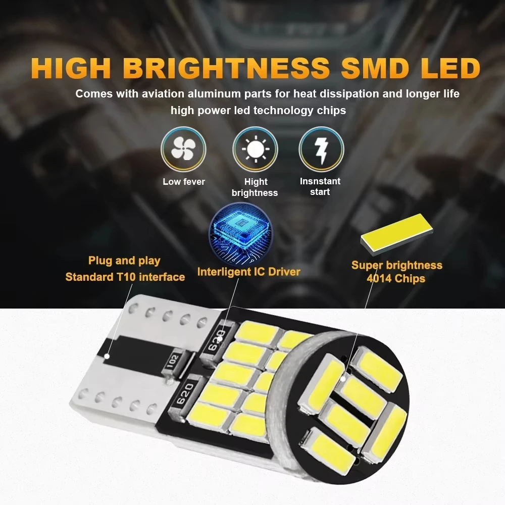 1/2/6/10pcs T10 W5W 194 501 Car Led Bulb Canbus No Error Car Interior Light T10 26 SMD 4014 Chip Pure White Instrument Lights B