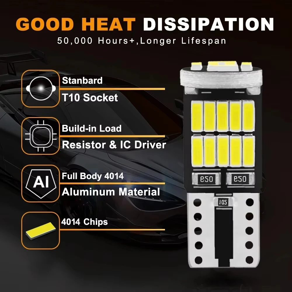 1/2/6/10pcs T10 W5W 194 501 Car Led Bulb Canbus No Error Car Interior Light T10 26 SMD 4014 Chip Pure White Instrument Lights B