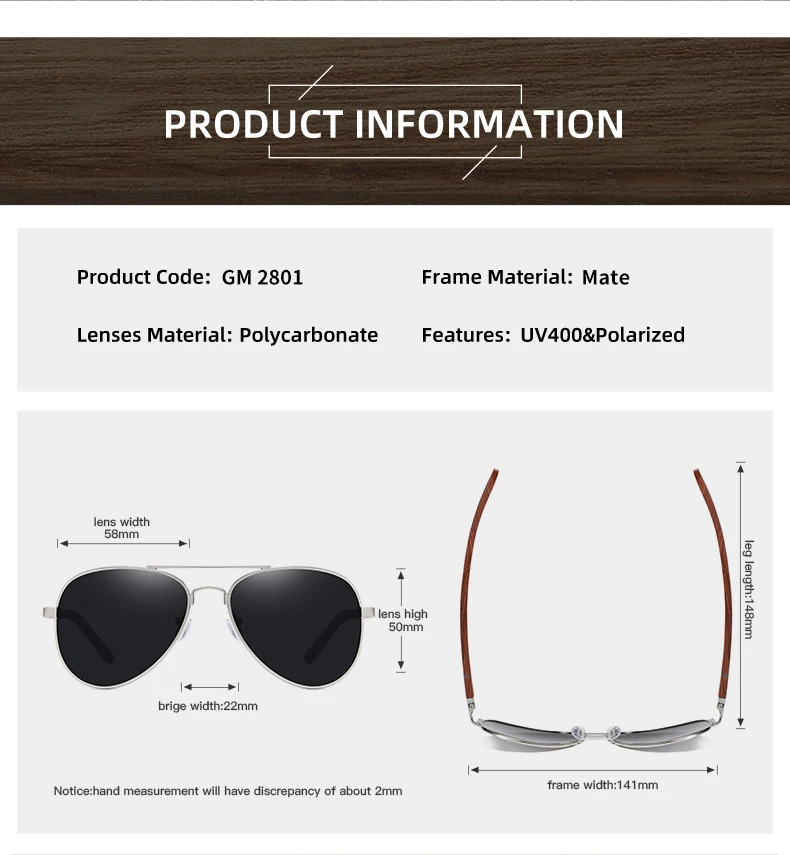 GM Brand Designer Sun Glasses for Women Red Wood Leg With Metal Frame Sunglasses Men Women Wooden Sunglass Gift Paper Box S2801