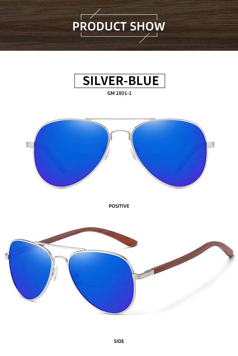 GM Brand Designer Sun Glasses for Women Red Wood Leg With Metal Frame Sunglasses Men Women Wooden Sunglass Gift Paper Box S2801