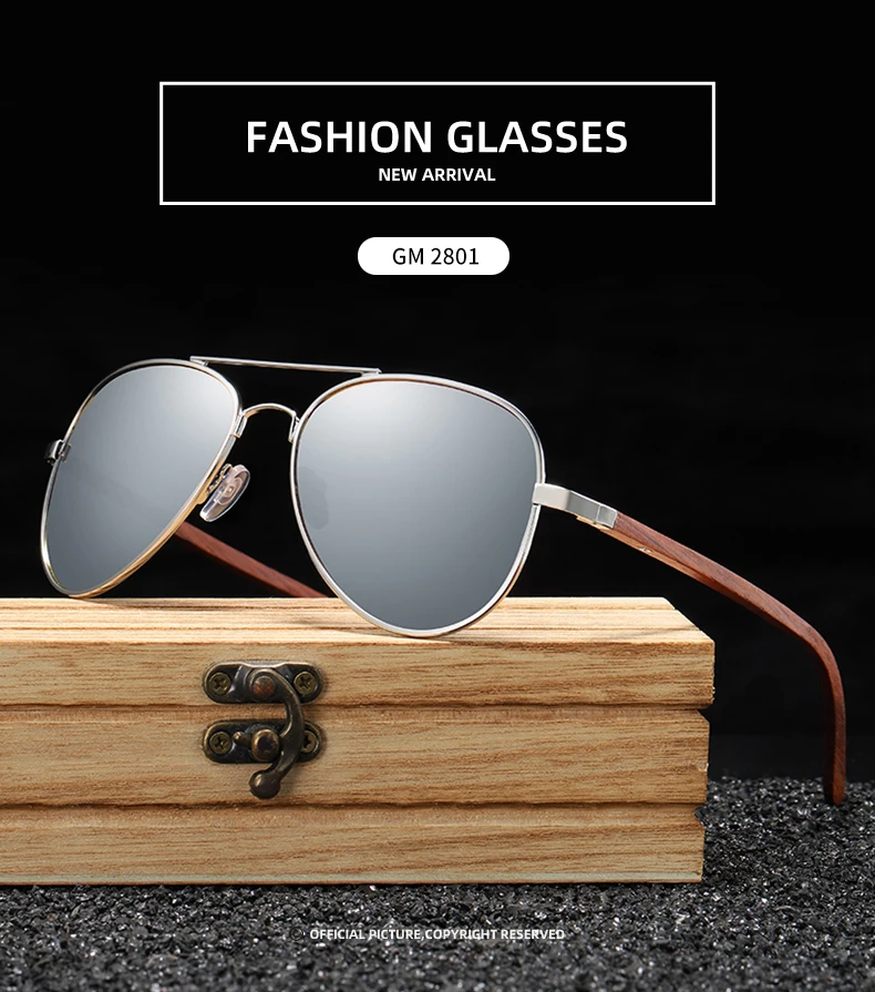 GM Brand Designer Sun Glasses for Women Red Wood Leg With Metal Frame Sunglasses Men Women Wooden Sunglass Gift Paper Box S2801