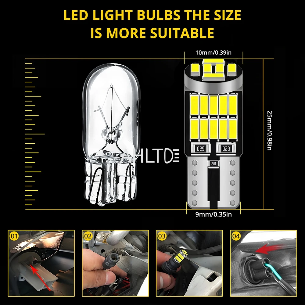2/6/10 Pcs T10 W5W 194 501 Led Canbus No Error Car Interior Light T10 26 SMD 4014 Chip Pure White Instrument Lights