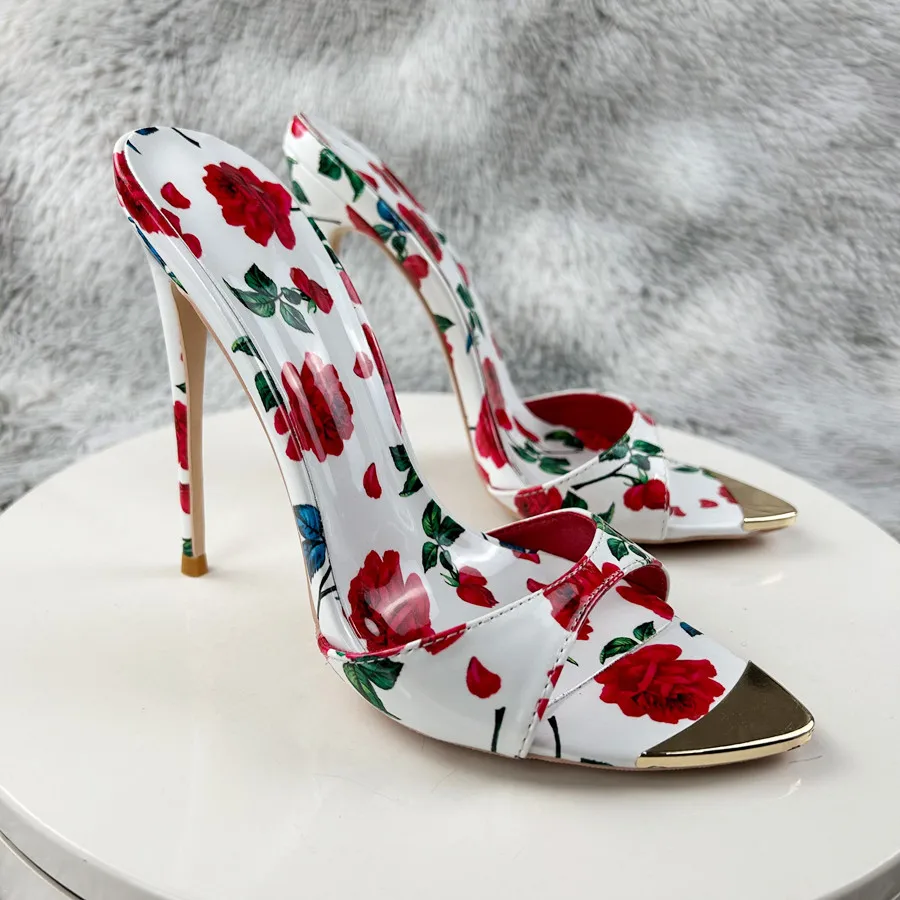 Sexy and fashionable printed slippers Shoes For Women's Sandals Summer Sexy Slippers Pointe Toe Thin Heels Stiletto Sandals12cm