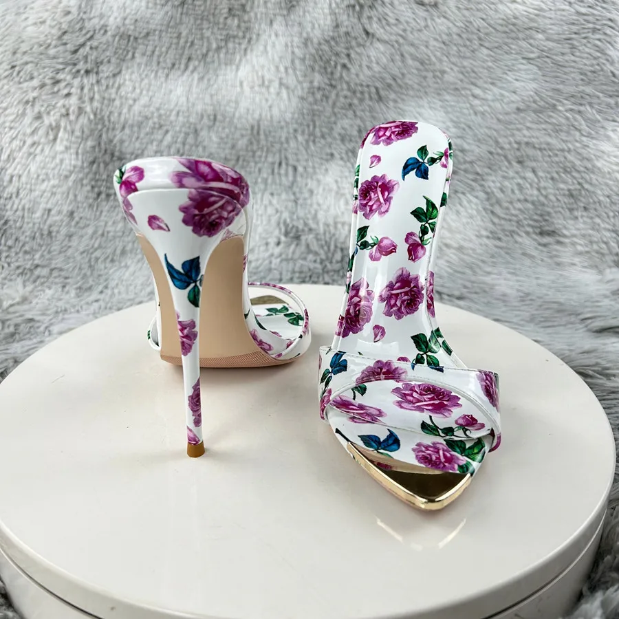 Sexy and fashionable printed slippers Shoes For Women's Sandals Summer Sexy Slippers Pointe Toe Thin Heels Stiletto Sandals12cm