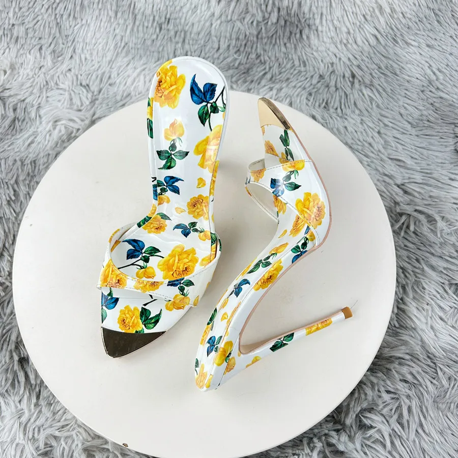Sexy and fashionable printed slippers Shoes For Women's Sandals Summer Sexy Slippers Pointe Toe Thin Heels Stiletto Sandals12cm