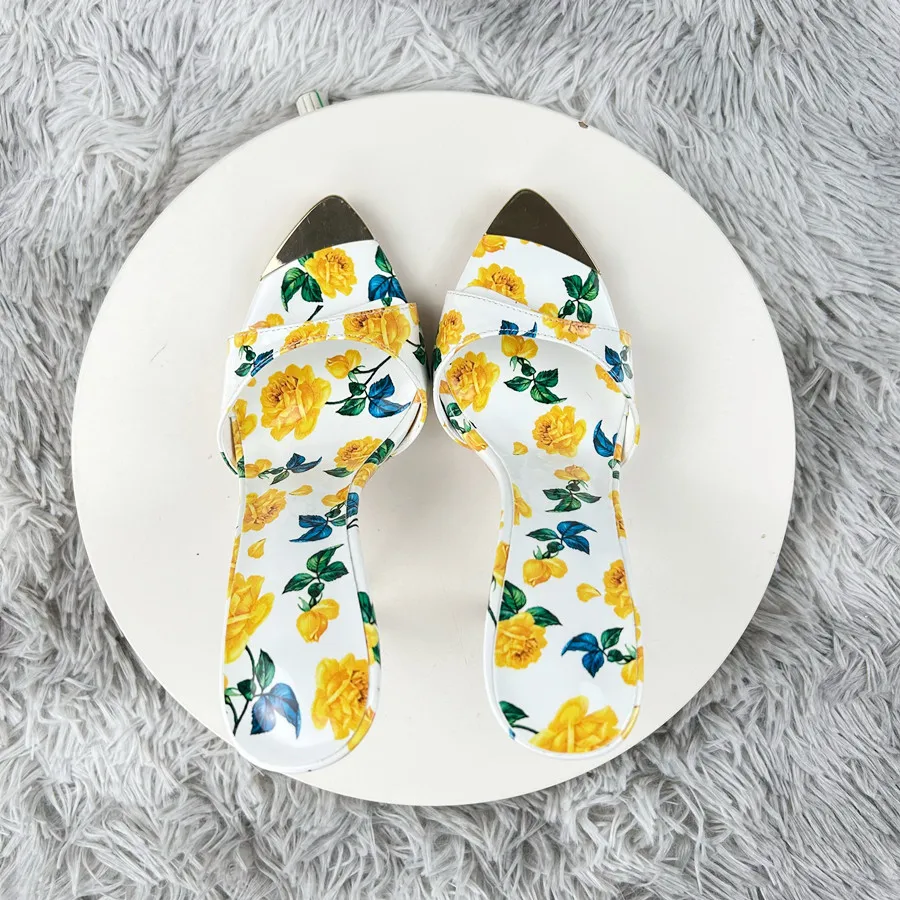 Sexy and fashionable printed slippers Shoes For Women's Sandals Summer Sexy Slippers Pointe Toe Thin Heels Stiletto Sandals12cm