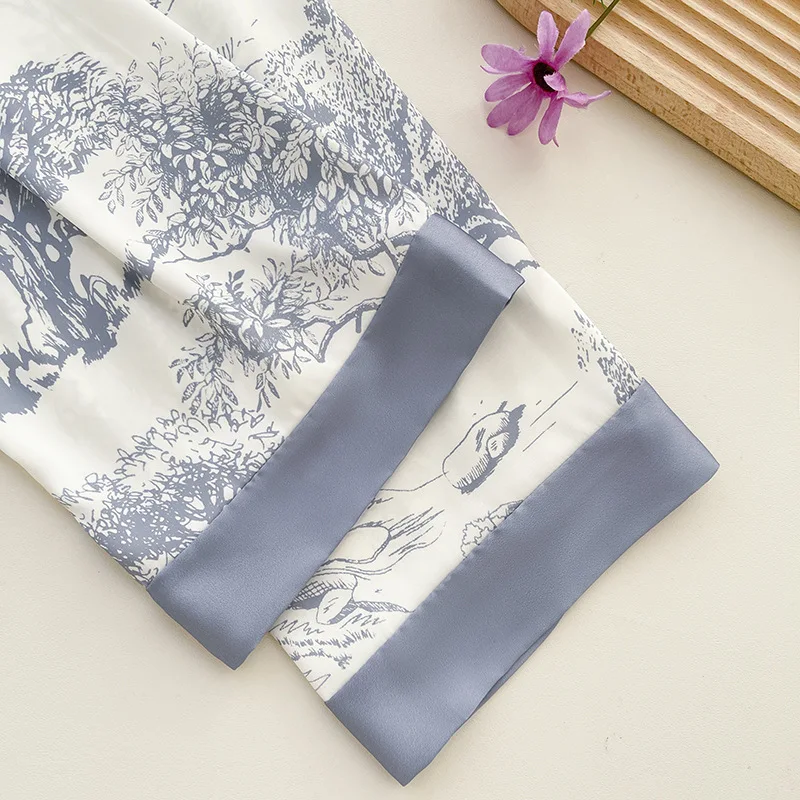 Lisacmvpnel Ice Silk Print Fashion Women Pajama Set Long Sleeve Suit Pajamas