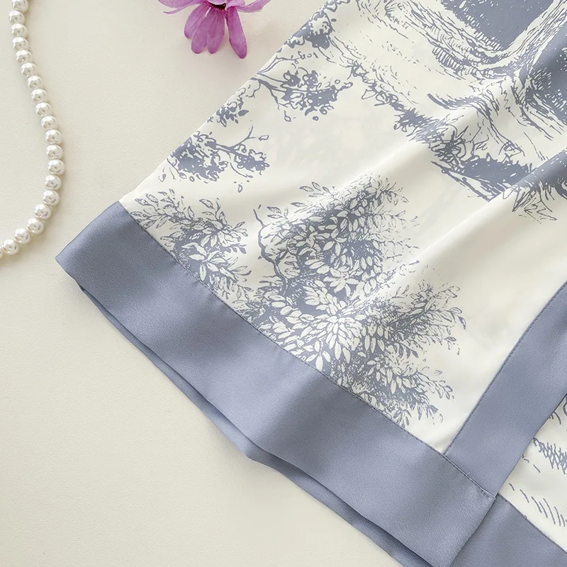 Lisacmvpnel Ice Silk Print Fashion Women Pajama Set Long Sleeve Suit Pajamas