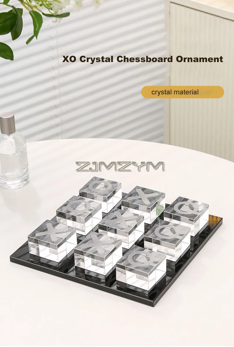 Modern Minimalist XO Square Crystal Chessboard Decorative,Black and White Crystal for Living Room Desktop Small Ornament