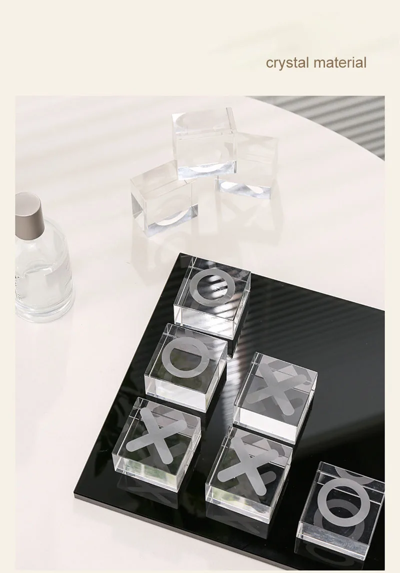 Modern Minimalist XO Square Crystal Chessboard Decorative,Black and White Crystal for Living Room Desktop Small Ornament