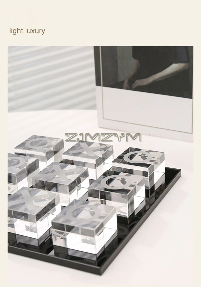 Modern Minimalist XO Square Crystal Chessboard Decorative,Black and White Crystal for Living Room Desktop Small Ornament