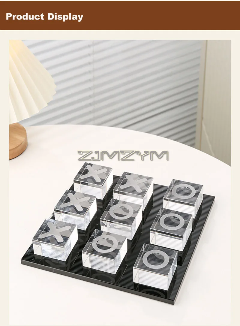 Modern Minimalist XO Square Crystal Chessboard Decorative,Black and White Crystal for Living Room Desktop Small Ornament