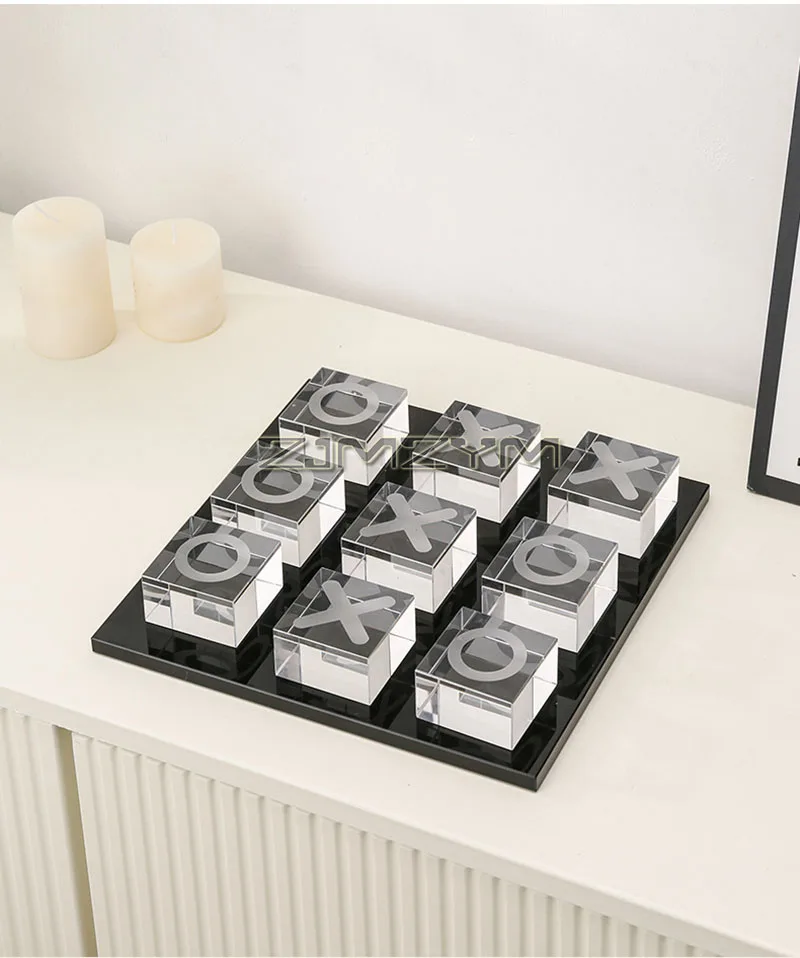 Modern Minimalist XO Square Crystal Chessboard Decorative,Black and White Crystal for Living Room Desktop Small Ornament
