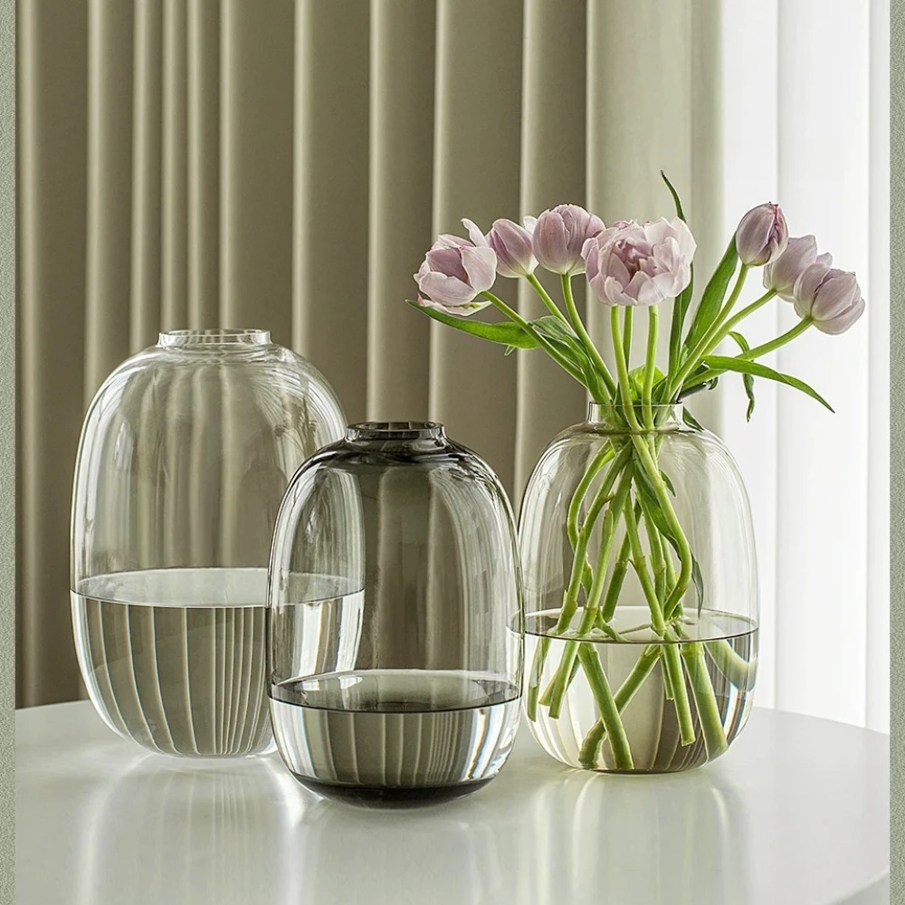 Modern Nordic Oval Glass Vase Hydroponic Fresh Flower Vase Living Room Flower Arrangement Decoration Elegant Home Decor