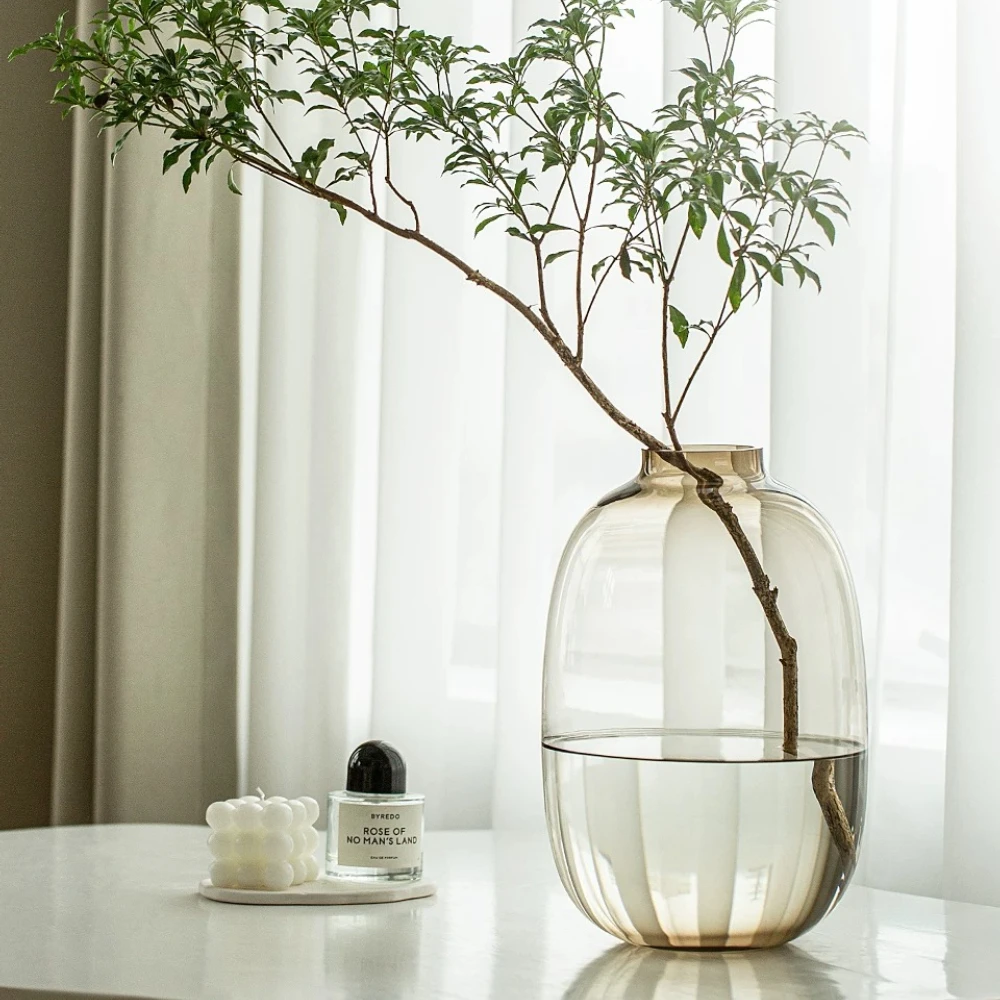 Modern Nordic Oval Glass Vase Hydroponic Fresh Flower Vase Living Room Flower Arrangement Decoration Elegant Home Decor