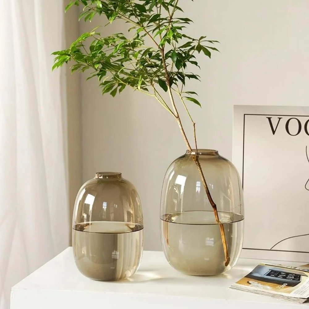 Modern Nordic Oval Glass Vase Hydroponic Fresh Flower Vase Living Room Flower Arrangement Decoration Elegant Home Decor