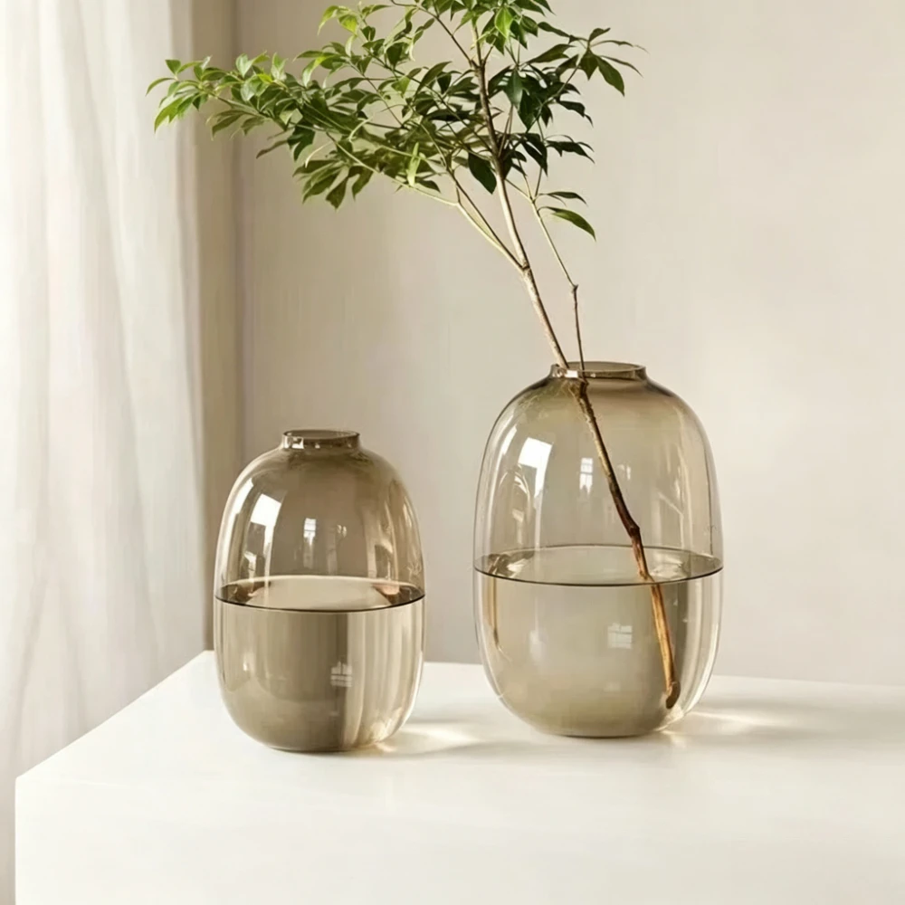 Modern Nordic Oval Glass Vase Hydroponic Fresh Flower Vase Living Room Flower Arrangement Decoration Elegant Home Decor