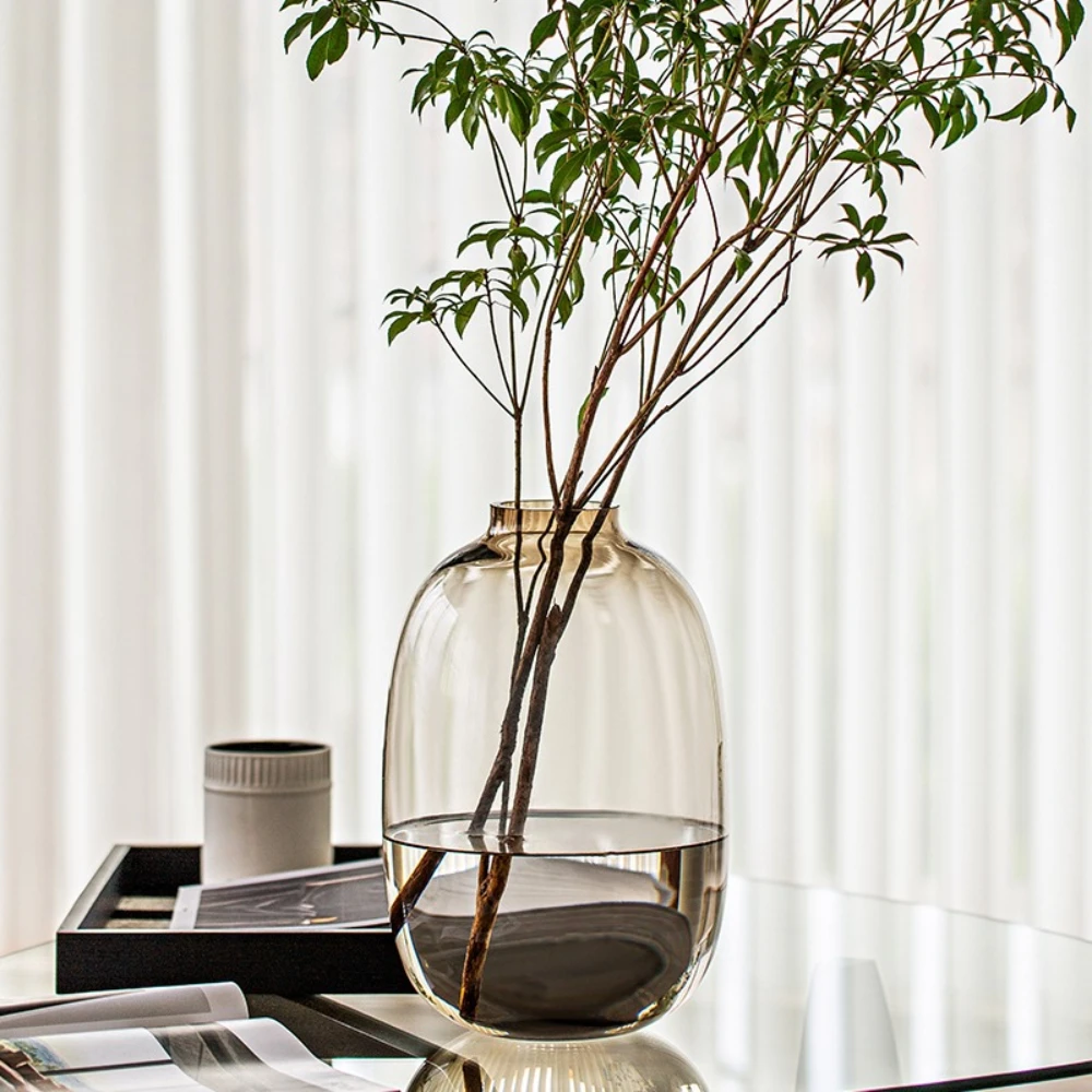 Modern Nordic Oval Glass Vase Hydroponic Fresh Flower Vase Living Room Flower Arrangement Decoration Elegant Home Decor