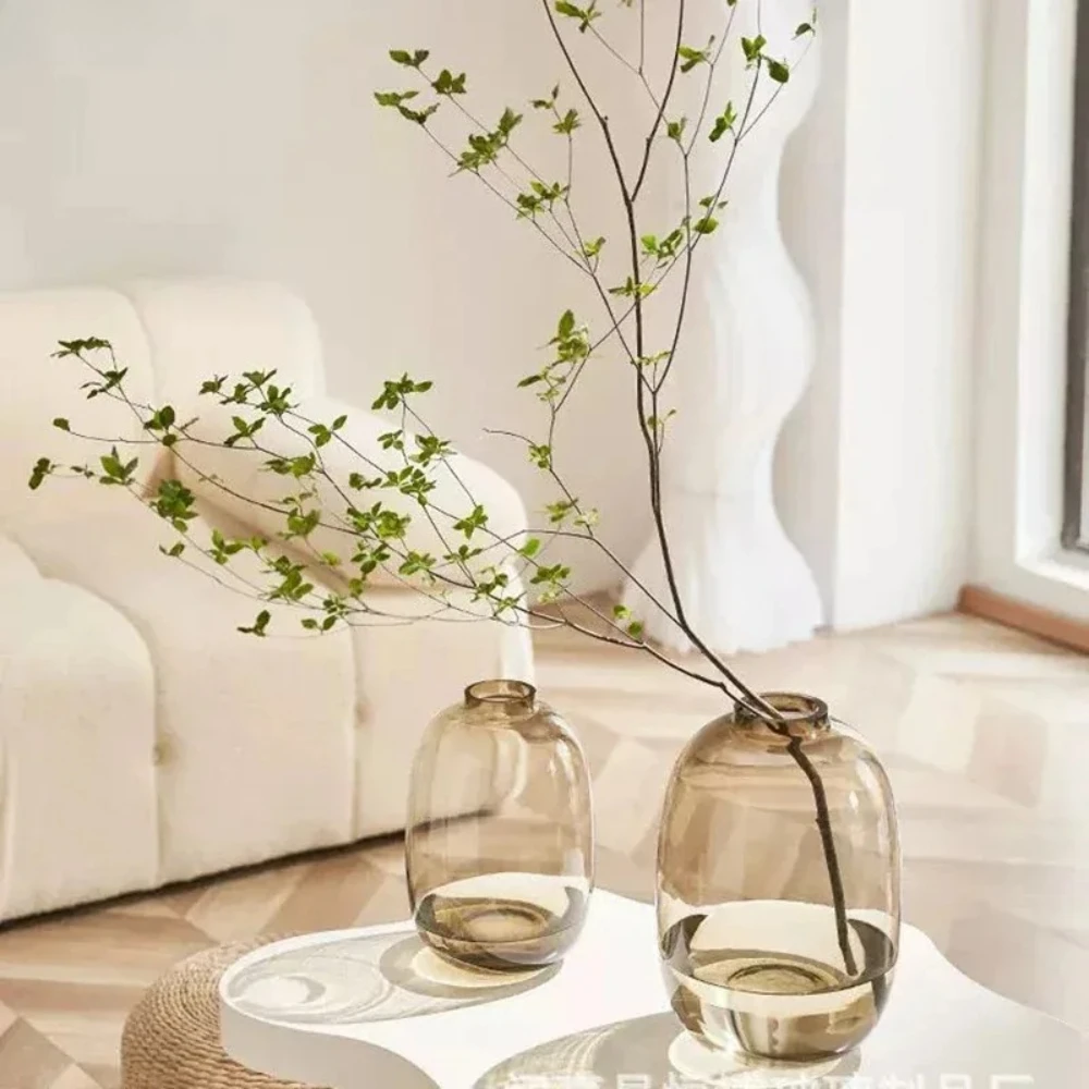 Modern Nordic Oval Glass Vase Hydroponic Fresh Flower Vase Living Room Flower Arrangement Decoration Elegant Home Decor