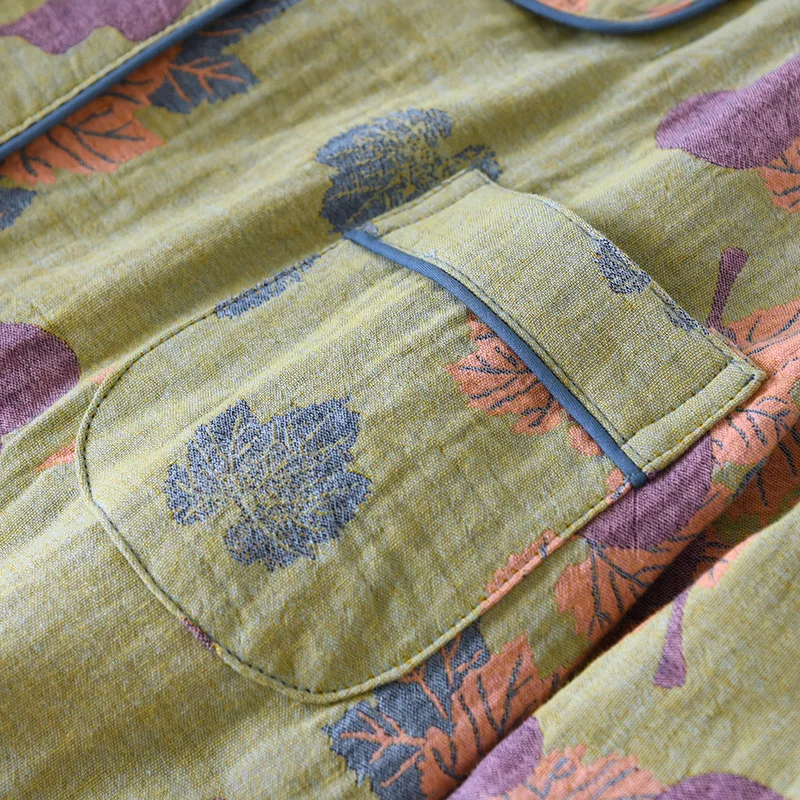 Japanese Spring and Autumn New Women's Pajama Set 100% Cotton Vintage Long Sleeved Pants Two Piece Set for Home Furnishings