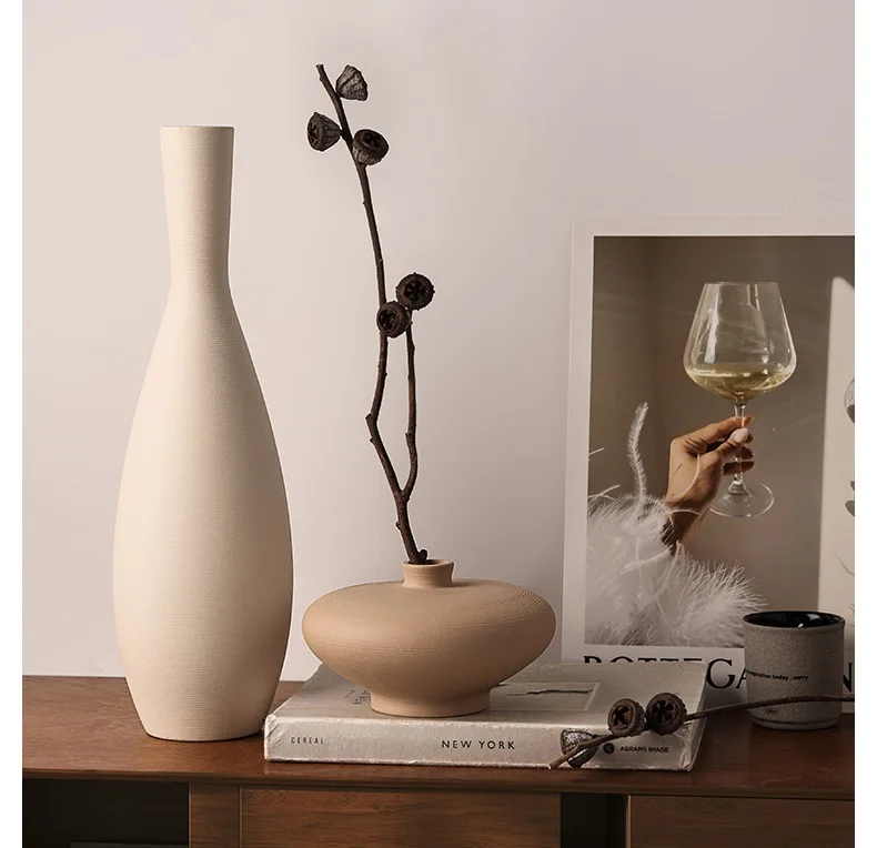 CAPIRON Nordic Retro Ceramic Vase Cabinet Living Room Decoration Flower Arrangement Pampas Grass Zen Tabletop Centerpiece Table