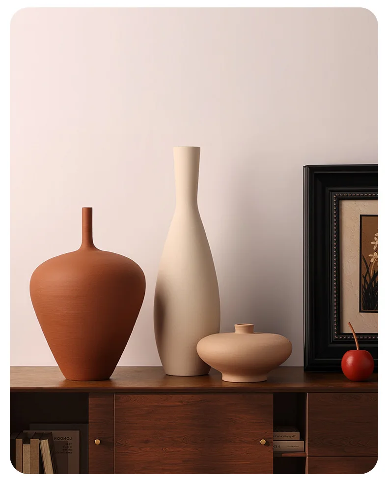 CAPIRON Nordic Retro Ceramic Vase Cabinet Living Room Decoration Flower Arrangement Pampas Grass Zen Tabletop Centerpiece Table