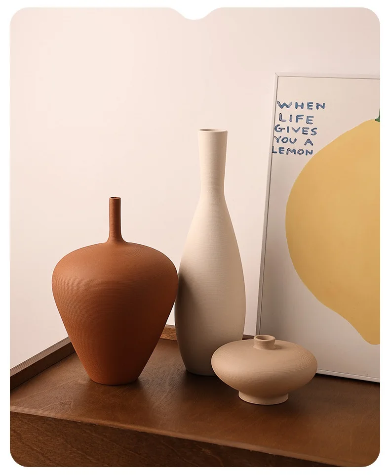 CAPIRON Nordic Retro Ceramic Vase Cabinet Living Room Decoration Flower Arrangement Pampas Grass Zen Tabletop Centerpiece Table