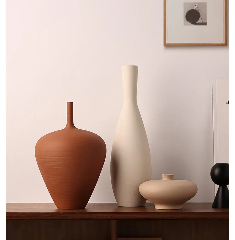 CAPIRON Nordic Retro Ceramic Vase Cabinet Living Room Decoration Flower Arrangement Pampas Grass Zen Tabletop Centerpiece Table
