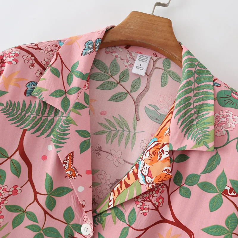 Tiger Animals Print Cotton Pajamas for Women Comfortable Sleepwear Ladies Pajamas Suit for Spring and Summer Ladies Homewear