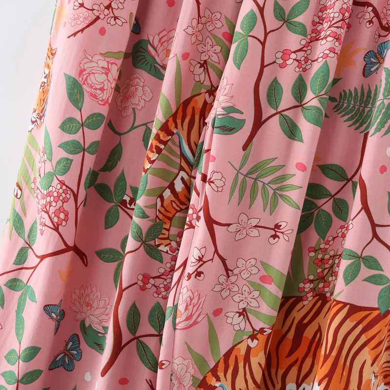 Tiger Animals Print Cotton Pajamas for Women Comfortable Sleepwear Ladies Pajamas Suit for Spring and Summer Ladies Homewear