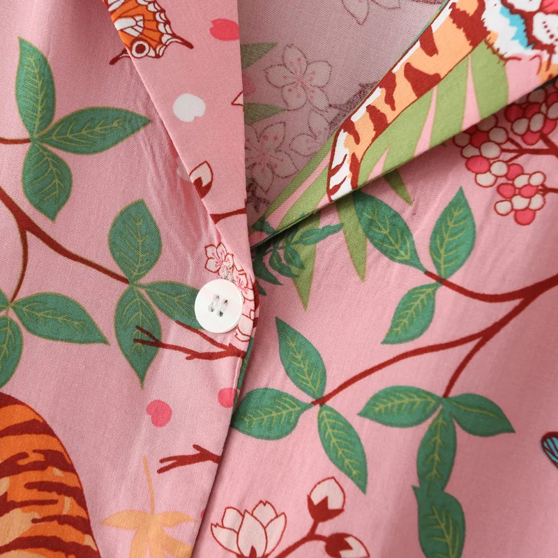 Tiger Animals Print Cotton Pajamas for Women Comfortable Sleepwear Ladies Pajamas Suit for Spring and Summer Ladies Homewear