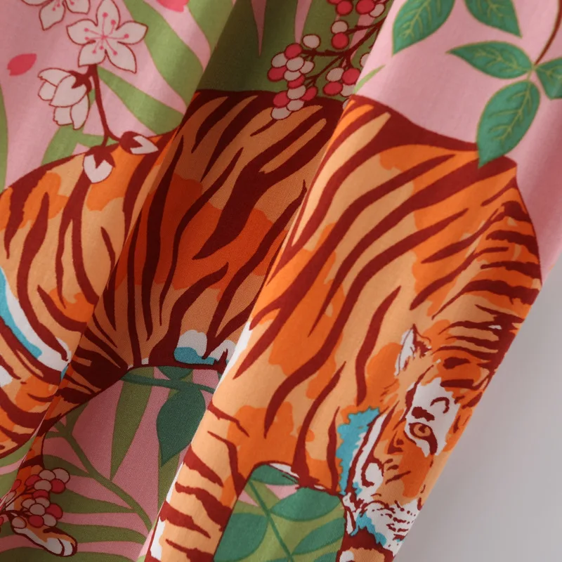 Tiger Animals Print Cotton Pajamas for Women Comfortable Sleepwear Ladies Pajamas Suit for Spring and Summer Ladies Homewear