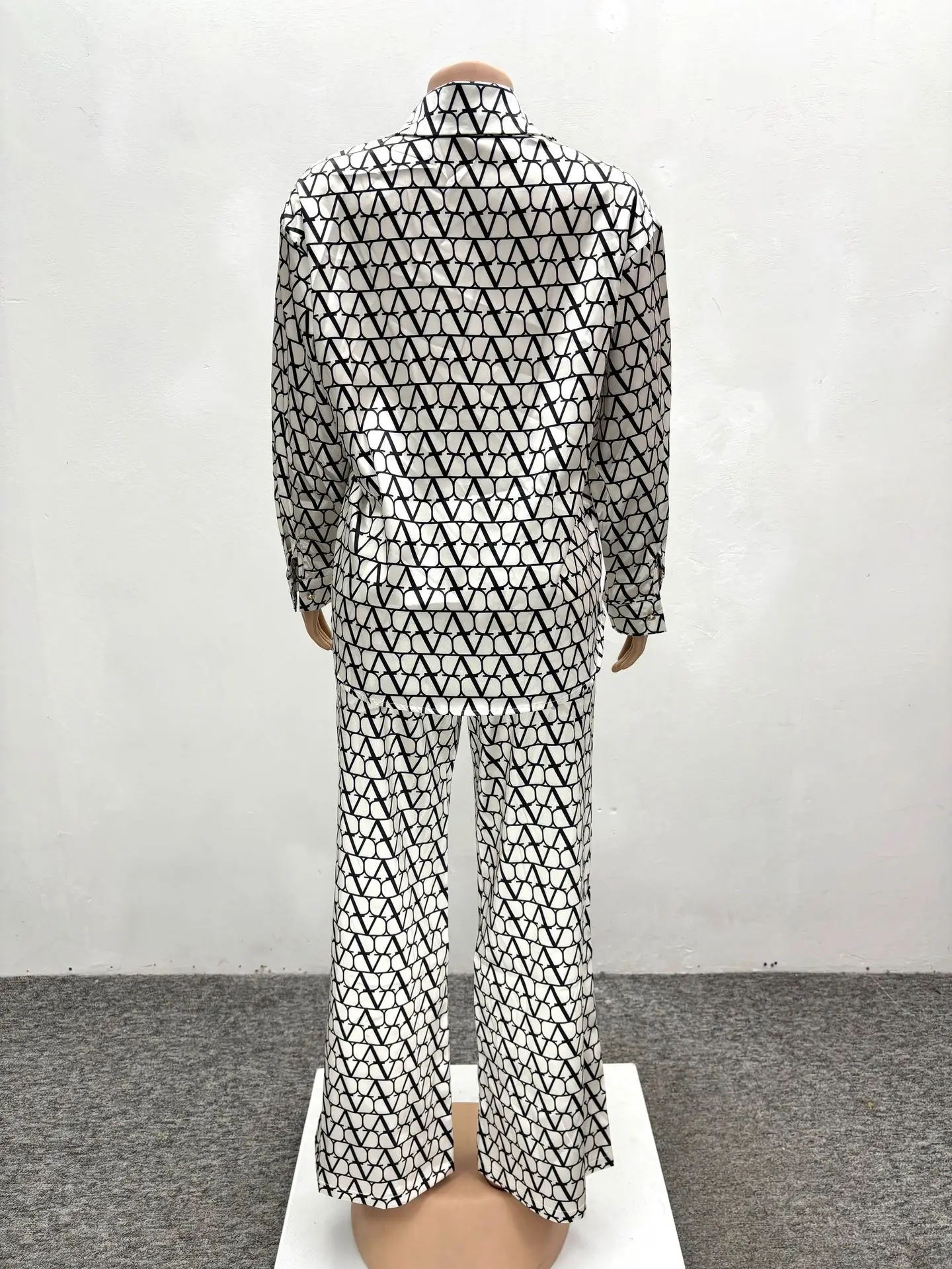 Autumn Fashion Set Woman 2 Piece Printing Long Sleeves Lapel Shirt High Waist Loose Wide Leg Pants 2025 Pant Sets Female Outfit