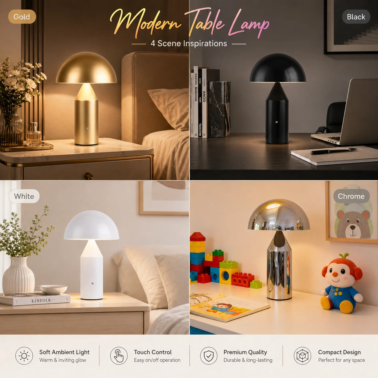 Metal Mushroom Table Lamp Modern Decoration Luxury Nordic Bedroom Headboard Creative Atmosphere Desk Lamp