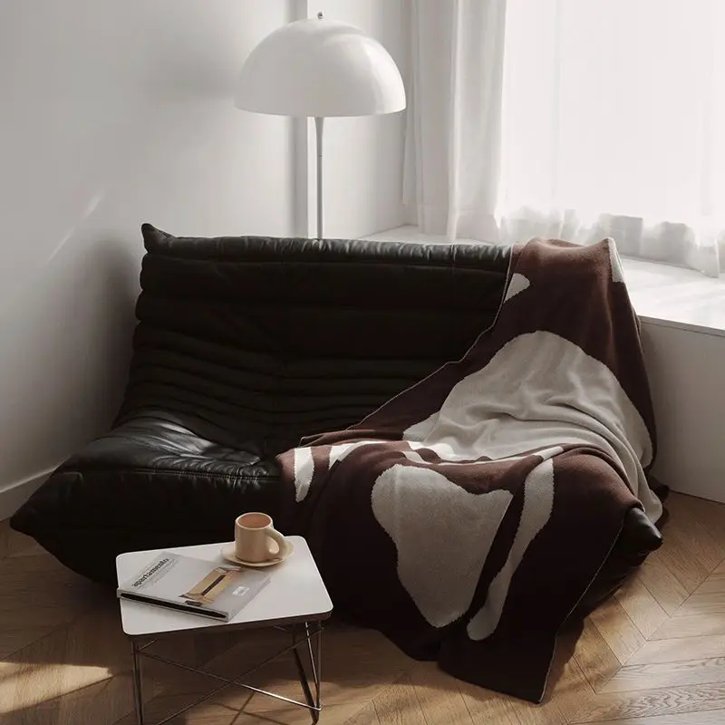 Chocolate Color Knitted Blanket Cream Ivory Knitted Blanket Geometric Throw Modern Sofa Bedding Fashion Home Decorations