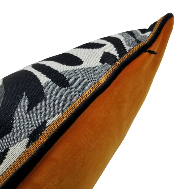 Fashion Luxurious Zebra Jacquard Woven Orange Velvet Pipping 47x 47 cm Pillow Case Home Decor Armchair Sofa Cushion Cover