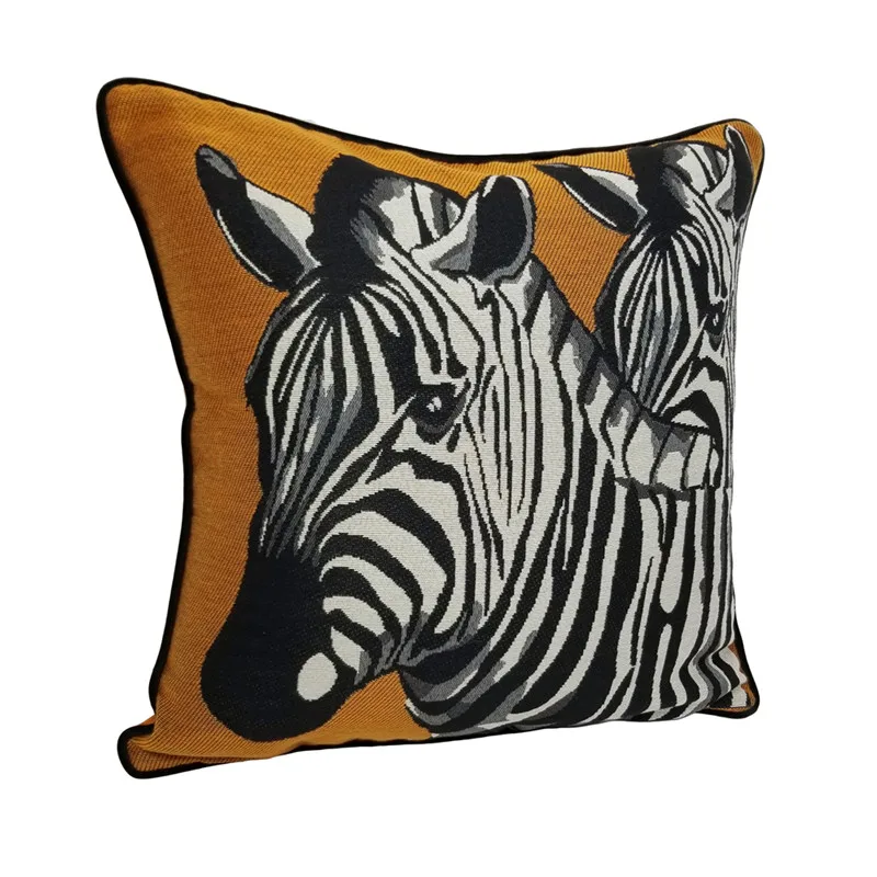 Fashion Luxurious Zebra Jacquard Woven Orange Velvet Pipping 47x 47 cm Pillow Case Home Decor Armchair Sofa Cushion Cover