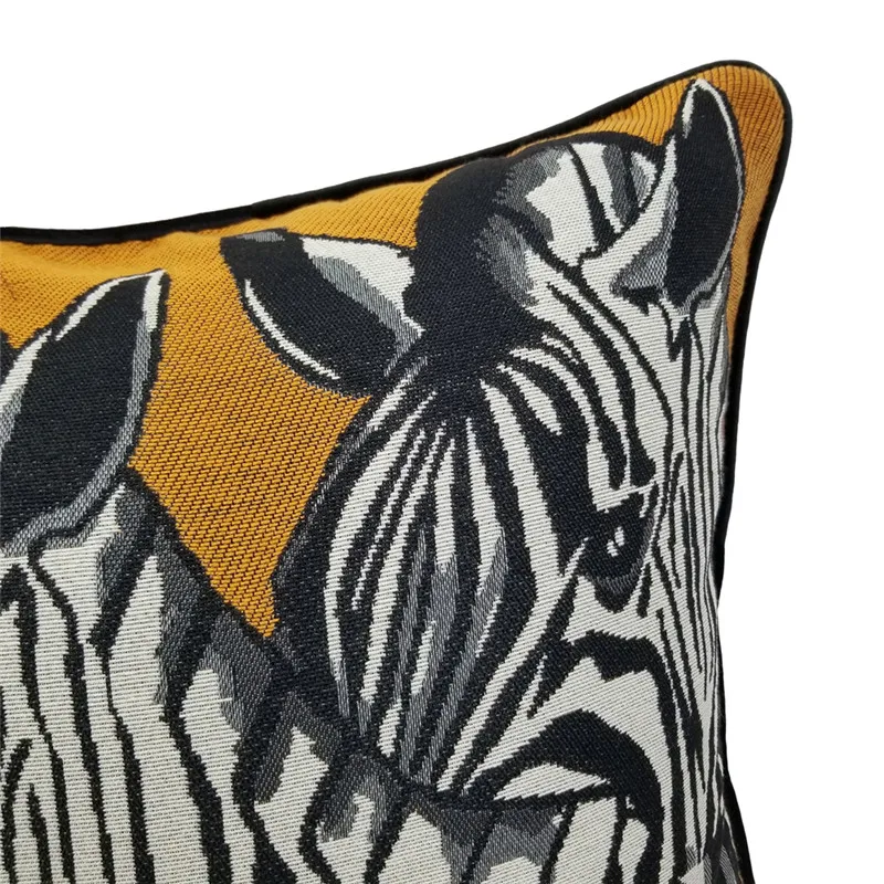 Fashion Luxurious Zebra Jacquard Woven Orange Velvet Pipping 47x 47 cm Pillow Case Home Decor Armchair Sofa Cushion Cover