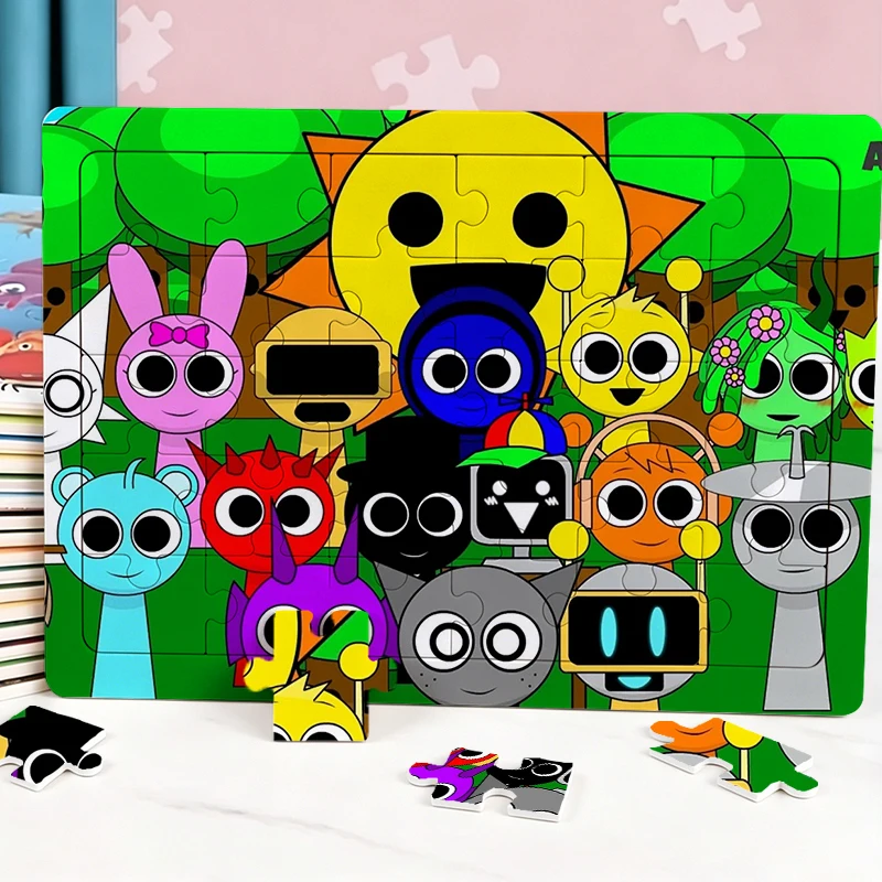 30pcs Sprunkis Multi-Character Themed Jigsaw Puzzle Family Birthday Party Puzzle Educational Learning Toys Gift for Birthdays
