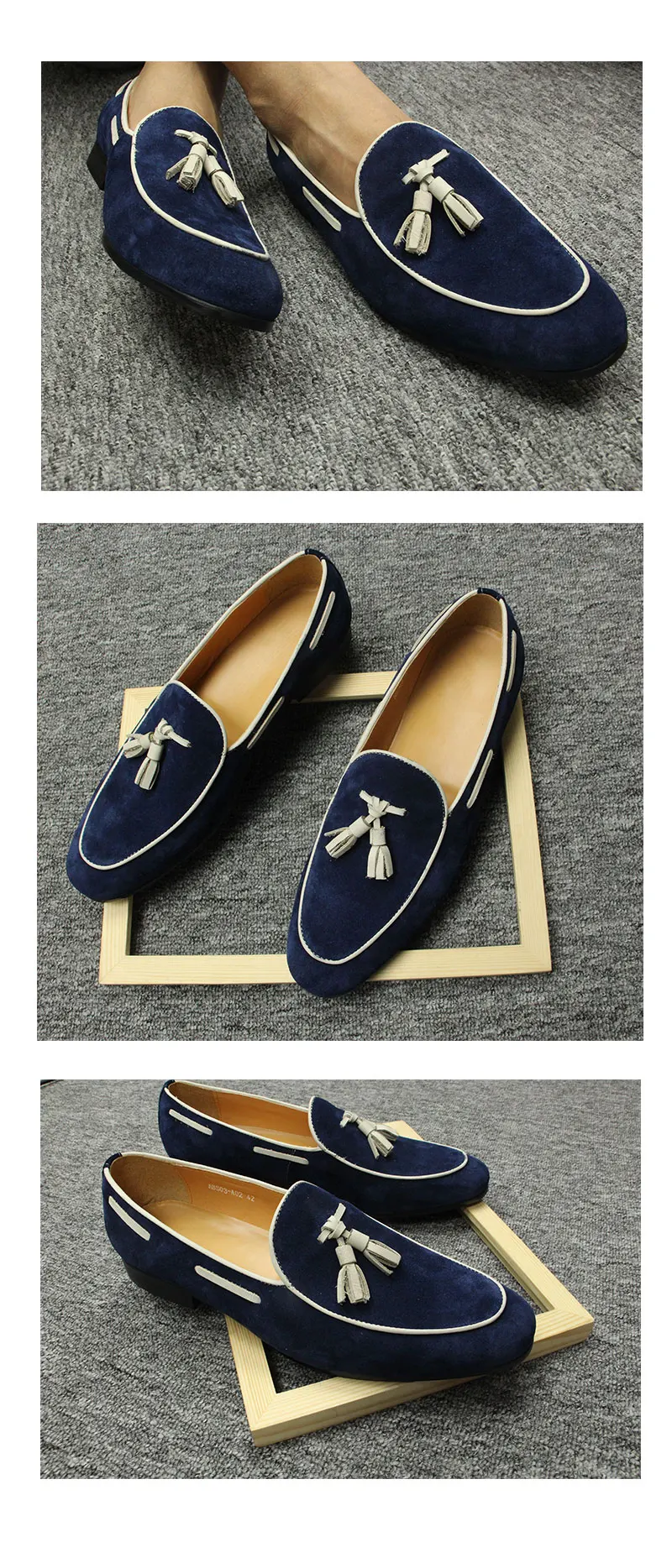 Penny Blue Loafer Men Shoes Fashion Tassel One-step Summer Casual Daily Office Shoes for Men Cow Suede High Quality Customized